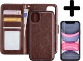 Hoesje Geschikt voor iPhone 11 Hoesje Case Uitneembare Bookcase 2-in-1 Hoes Met Screenprotector - Hoes Geschikt voor iPhone 11 Hoes Wallet Case Met Pasjeshouder Hoesje - Bruin