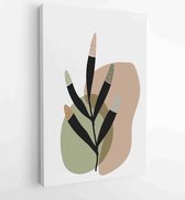 Botanical watercolor wall art vector set. Earth tone boho foliage line art drawing with abstract shape 1 - Moderne schilderijen – Vertical – 1901708014 - 40-30 Vertical