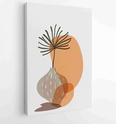 Botanical wall art vector set. Earth tone boho foliage line art drawing with abstract shape. 3 - Moderne schilderijen – Vertical – 1870333150 - 50*40 Vertical