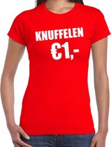 Fun t-shirt - knuffelen 1 euro - rood - dames - Feest outfit / kleding / shirt XS