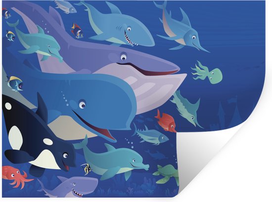 Muurstickers - Sticker Folie - Illustratie van een zeemeermin tussen de zeedieren - 40x30 cm - Plakfolie - Muurstickers Kinderkamer - Zelfklevend Behang - Zelfklevend behangpapier - Stickerfolie