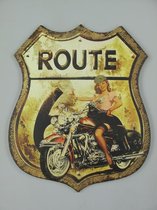 Metalen wandbord - Route 66  Bikers - Vintage wanddecoratie - 50 cm hoog