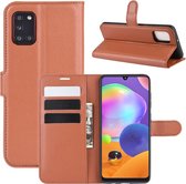 Voor Galaxy A31 Litchi Texture horizontale flip beschermhoes met houder & kaartsleuven & portemonnee (bruin)