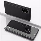 Voor Galaxy S20 vergulde spiegel links en rechts flip cover met standaard mobiele telefoonhouder (zwart)