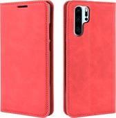 Retro-skin zakelijke magnetische zuig lederen tas met portemonnee-beugel-houder voor Huawei P30 Pro (Chinees rood)