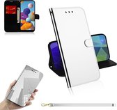 Voor Galaxy A21 Lmitated Mirror Surface Horizontale Flip Leather Case met houder & kaartsleuven & Wallet & Lanyard (zilver)