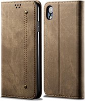 Voor iPhone XR Denim textuur Casual stijl Horizontale flip lederen tas met houder & kaartsleuven & portemonnee (kaki)