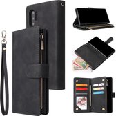 Voor Galaxy Note 10+ Multifunctionele Retro Frosted Horizontale Flip Leren Case met Kaartsleuf & Houder & Rits Portemonnee & Fotolijst & Lanyard (Zwart)