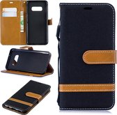 Kleurafstemming Denim Texture Leather Case voor Galaxy S10e, met houder & kaartsleuven & portemonnee & lanyard (zwart)
