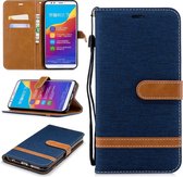Kleurafstemming Denim Texture Leather Case voor Huawei Honor 7C / Enjoy 8, met houder & kaartsleuven & portemonnee & lanyard (donkerblauw)