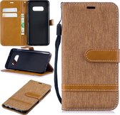 Kleurafstemming Denim Texture Leather Case voor Galaxy S10e, met houder & kaartsleuven & portemonnee & lanyard (bruin)