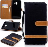 Kleurafstemming Denim Texture Leather Case voor Galaxy J4 (2018), met houder & kaartsleuven & portemonnee & lanyard (zwart)