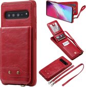 Voor Galaxy S10 5G verticale flip portemonnee schokbestendige achterkant beschermhoes met houder & kaartsleuven & lanyard & fotolijsten (rood)