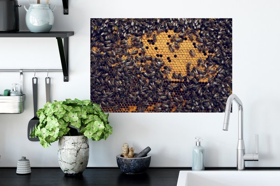 Sticker Muursticker Abeilles - nid d'abeille nid d'abeille - 60x40 cm - film autocollant - sticker mural repositionnable