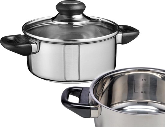 Haushalt 21300 - casserole - 16 cm - avec couvercle en verre - acier inoxydable