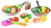 Koekenpan met etenswaren in net - Snij zelf je groenten en Fruit