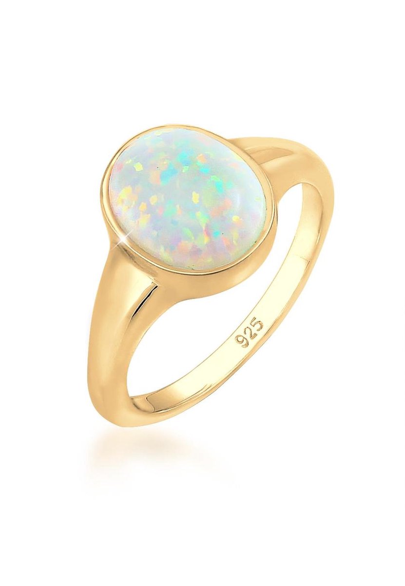 Elli - Ring - Dames Zegel Trend met Synthetische Opaal in 925 Sterling Zilver Verguld - Dames