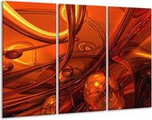 GroepArt - Schilderij -  Abstract - Geel, Rood, Goud - 120x80cm 3Luik - 6000+ Schilderijen 0p Canvas Art Collectie