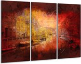 GroepArt - Schilderij -  Steden - Rood, Geel, Zwart - 120x80cm 3Luik - 6000+ Schilderijen 0p Canvas Art Collectie