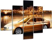 Glasschilderij -  BMW - Geel, Goud, Zwart - 100x70cm 5Luik - Geen Acrylglas Schilderij - GroepArt 6000+ Glasschilderijen Collectie - Wanddecoratie- Foto Op Glas