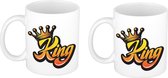 2x stuks Koningsdag King met kroon beker / mok wit - 300 ml - oranje bekers