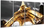 GroepArt - Glasschilderij - Eiffeltoren - Geel, Zwart, Grijs - 160x80cm 4Luik - Foto Op Glas - Geen Acrylglas Schilderij - 6000+ Glasschilderijen Collectie - Wanddecoratie