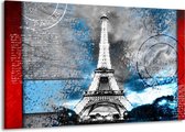 Schilderij Op Canvas - Groot -  Parijs, Eiffeltoren - Grijs, Blauw, Zwart - 140x90cm 1Luik - GroepArt 6000+ Schilderijen Woonkamer - Schilderijhaakjes Gratis