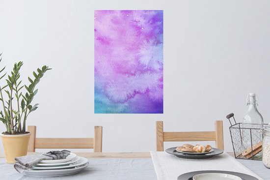 Sticker Muursticker Aquarelle Abstraite - Oeuvre abstraite faite d'aquarelle et de couleurs violet et bleu - 40x60 cm - film adhésif autocollant - sticker mural repositionnable