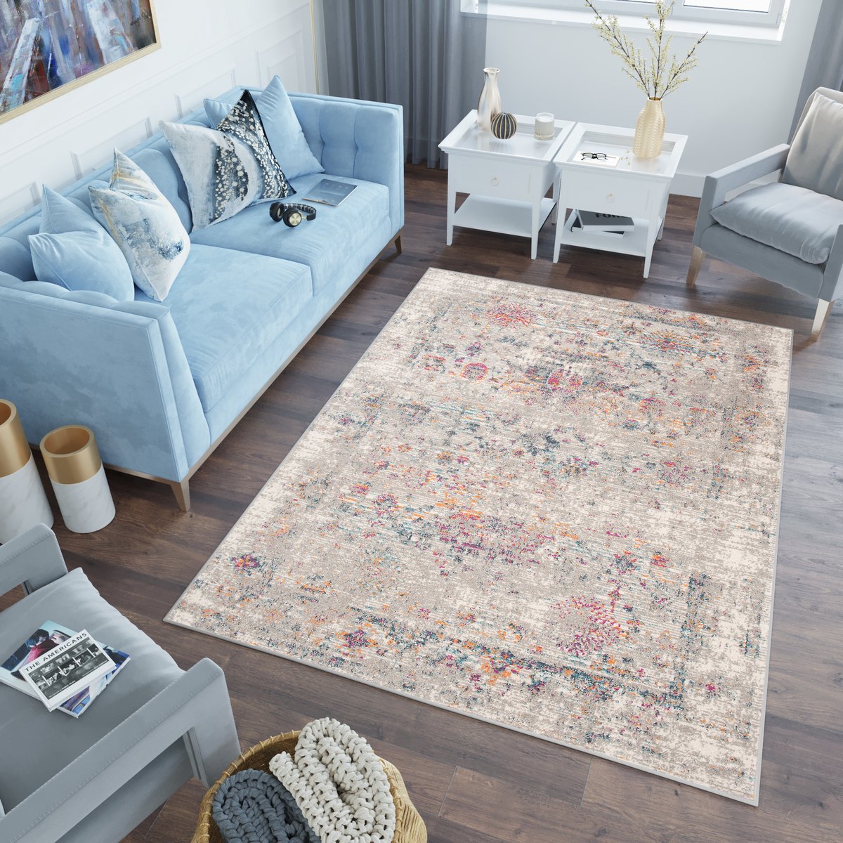 Tapiso Lazur Vloerkleed Grijs Modern Vintage Woonkamer Tapijt Maat- 200x290