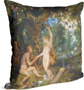 Het aardse paradijs met de zondeval van Adam en Eva, Peter Paul Rubens - Foto op Sierkussen - 50 x 50 cm