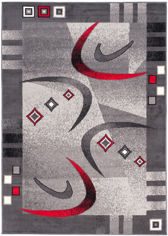 Tapiso Dream Vloerkleed Grijs Rood Abstract Modern Woonkamer Tapijt Maat- 80x150