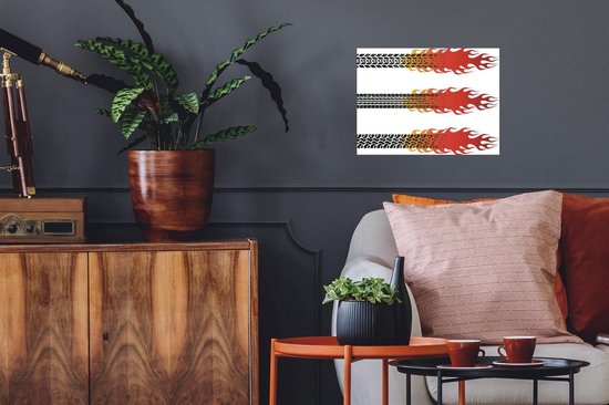 Sticker Muursticker Illustration de voitures de course de rue - illustration de traces de pneus en feu après la course de rue - 40x30 cm - film autocollant - sticker mural repositionnable