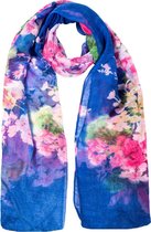 Nouka sjaal kobalt blauw met fel roze bloemen