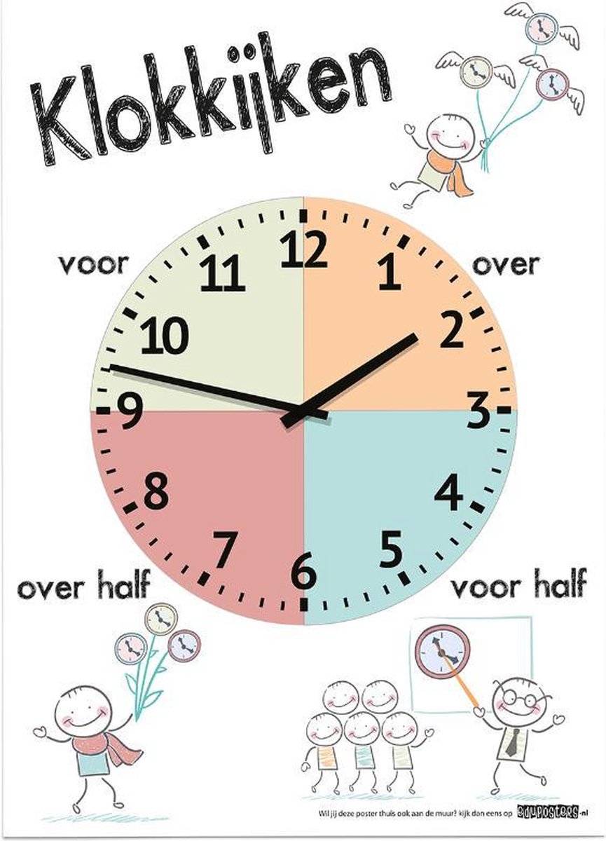 Educatieve poster (Posterpapier) - Klokkijken happy - 42 x 59.4 cm (A2)