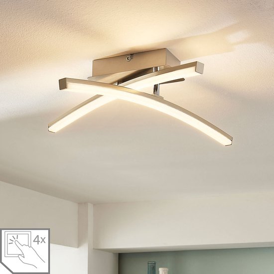 Lindby - LED plafondlamp- met dimmer - 2 lichts - metaal, acryl - H: 10 cm  - chroom,... | bol.com