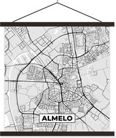 Posterhanger incl. Poster 60x60 cm - Schoolplaat - Stadskaart - Almelo - Grijs - Wit - Textielposter - Zwarte latten