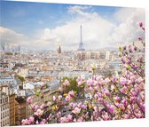 Kersenbloesem in bloei voor de skyline van Parijs - Foto op Plexiglas - 60 x 40 cm