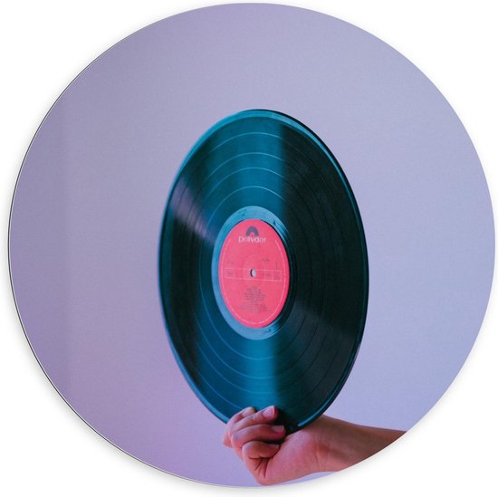 Dibond Wandcirkel - Zwarte LP plaat met Roze Binnenkant - 100x100cm Foto op Aluminium Wandcirkel (met ophangsysteem)