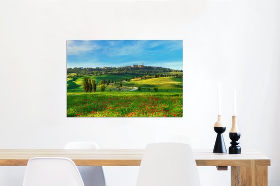 Un champ de fleurs rouges dans la Toscane italienne Aluminium 90x60 cm - Tirage photo sur aluminium (décoration murale en métal)