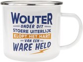 Mok - Top vent - Wouter - Geëmailleerd - Gevuld met een dropmix - In cadeauverpakking
