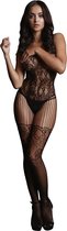 Le Desire – Lace and Fishnet Bodystocking – Black – One Size
