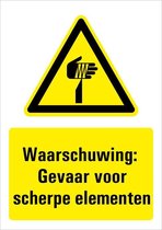 Bord met tekst waarschuwing gevaar voor scherpe punten - kunststof - W022 210 x 297 mm