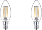 PHILIPS - LED Lamp Filament - Set 2 Stuks - Classic LEDCandle 827 B35 CL - E14 Fitting - 4.3W - Warm Wit 2700K | Vervangt 40W