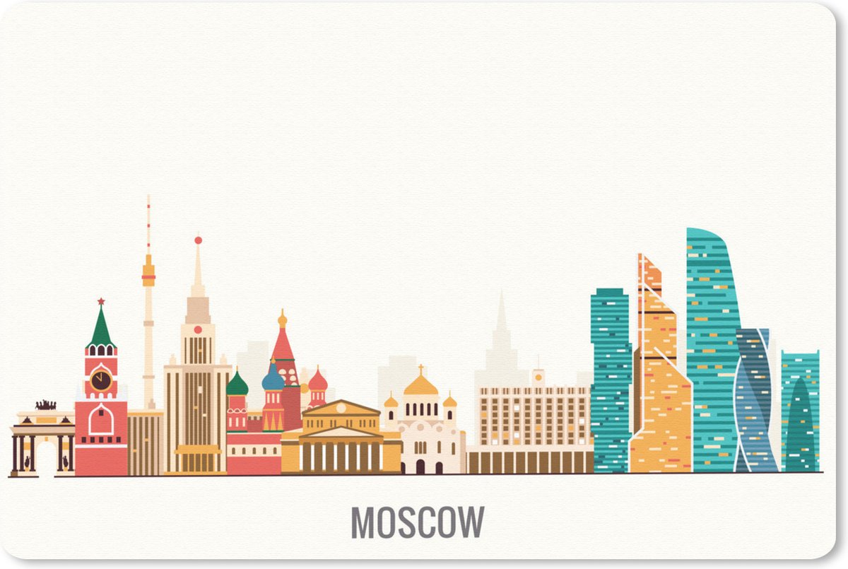 Muismat Skyline illustratie - Kleurrijke illustratie van de skyline van 'Moscow' op een lichte achtergrond muismat rubber - 27x18 cm - Muismat met foto