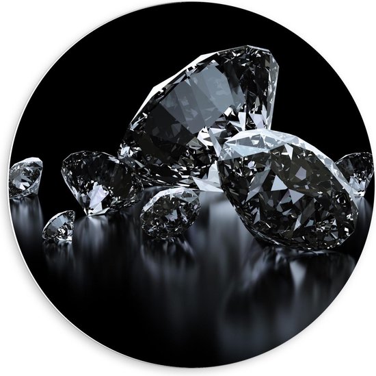 Forex Wandcirkel - Heldere Diamanten op Zwarte Achtergrond - 60x60cm Foto op Wandcirkel (met ophangsysteem)
