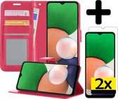 Samsung A22 Hoesje Book Case Met 2x Screenprotector 5G Versie - Samsung Galaxy A22 Case Wallet Cover - Samsung A22 Hoesje Met 2x Screenprotector 5G Versie - Donker Roze