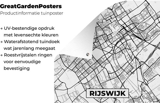 Affiche de Jardin Carte - Rijswijk - Zwart - Wit - 200x200 cm - Toile de jardin - Affiche extérieure