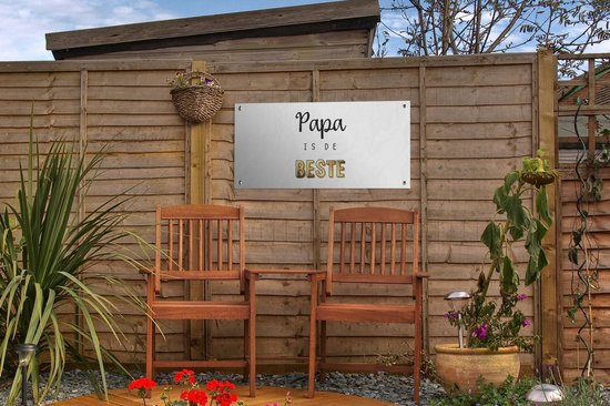 Poster jardin Cadeau homme - Papa - Vaderdag - Papa est le meilleur - Citation - Dictons - 60x30 cm - Toile jardin - Poster extérieur