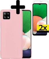 Samsung A22 Hoesje Met 2x Screenprotector 5G Versie - Samsung Galaxy A22 Case - Siliconen Samsung A22 Hoes Met 2x Screenprotector 5G Versie - Licht Roze