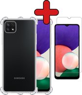 Samsung A22 Hoesje (5G Versie) Siliconen Shock Proof Case Transparant Met Screenprotector - Samsung Galaxy A22 Hoesje Cover Extra Stevig Met Screenprotector